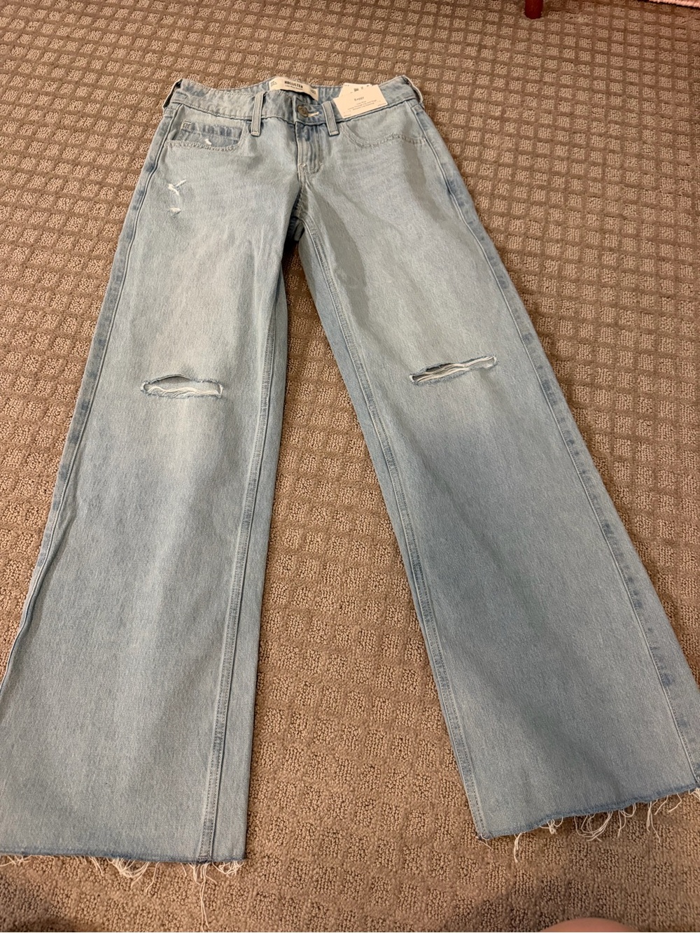 Hollister Light Blue Distressed Wide-Leg Jeans